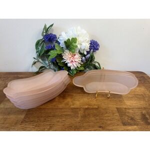 Vintage Pink Frosted Glass Banana Split Dishes Art Deco Dessert‎ Bowls MCM Retro
